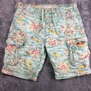 Jet Lag Cargo Shorts Mens 42‎ Hawaiian Floral Y2K Heavyweight Drawstring HOLE